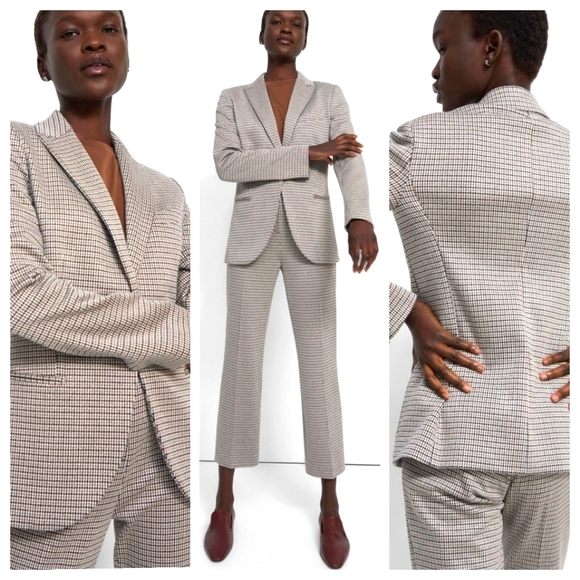 Theory Houndstooth Eco Knit Multicolor Two-Piece Feminine Earthtone PowerSuit - Picture 4 of 16